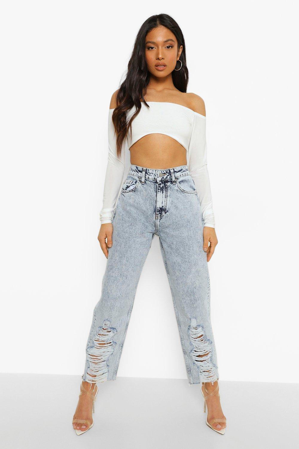 Ripped hem hot sale mom jeans